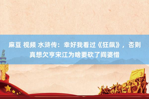 麻豆 视频 水浒传：幸好我看过《狂飙》，否则真想欠亨宋江为啥要砍了阎婆惜